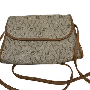 Dior Vintage Honeycomb Beige Canvas Crossbody Bag